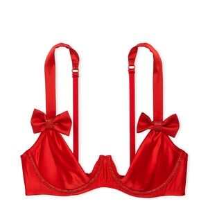 NWT  Victoria’s Secret Wicked Twinkle Bows Satin Open-Cup Balconette Bra 34DD
